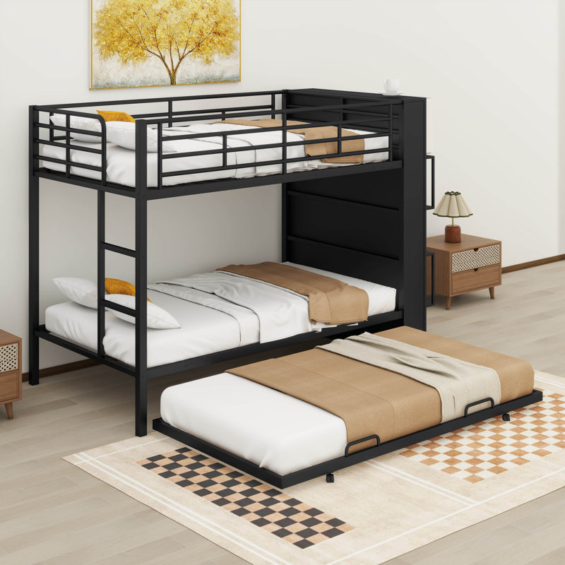 Alarie Metal Bunk Bed with Big Bookshelf Twin